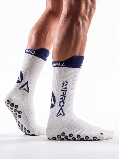 White socks with blue accents and 'For Pro' branding on a white background