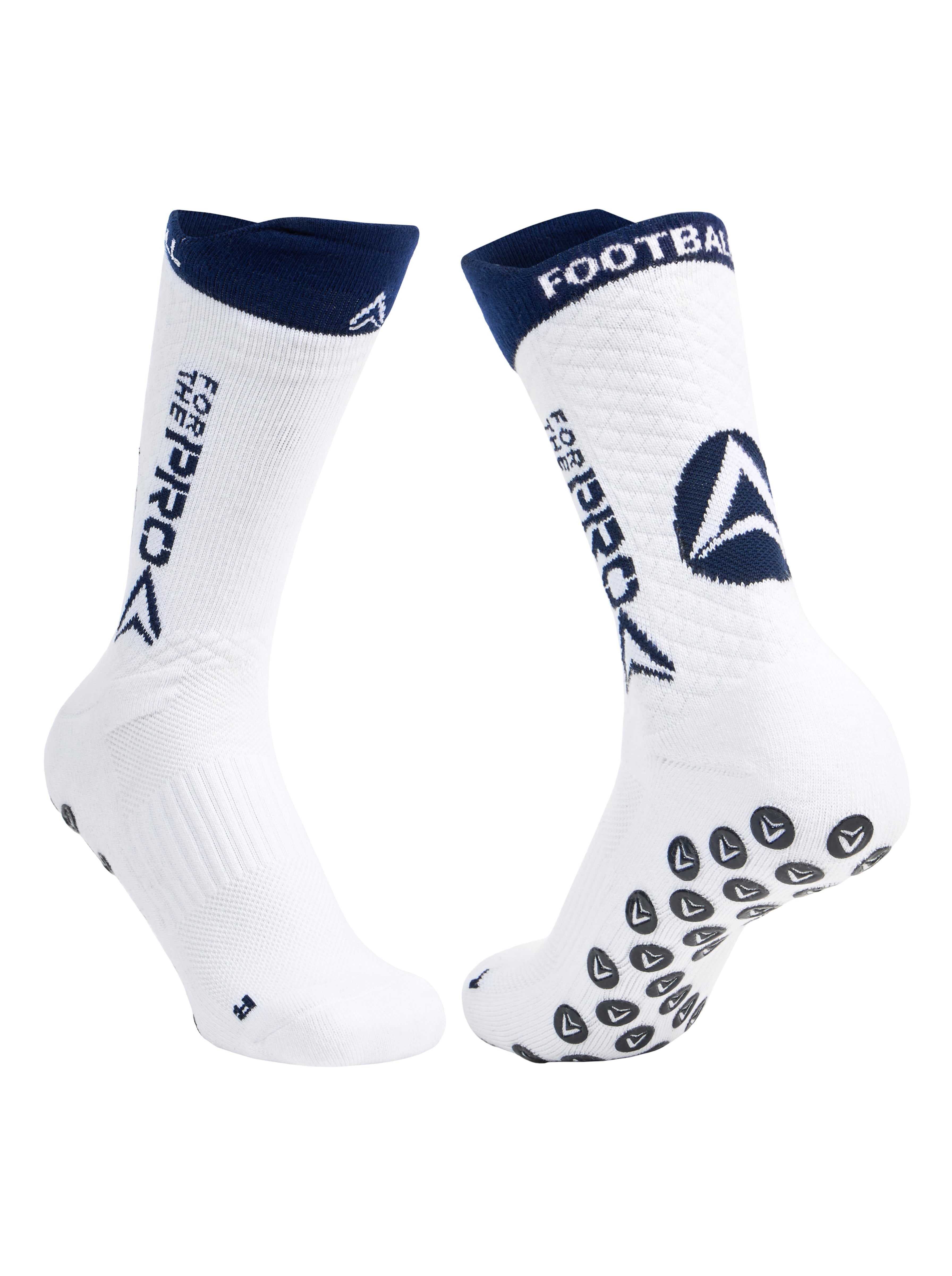 White socks with blue accents and Reebok branding on a white background